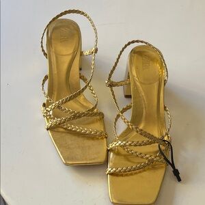 Zara Metallic Gold Braided Heels